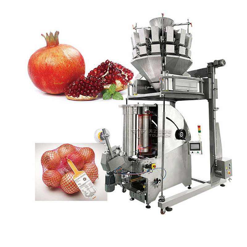 10 başlı çok başlı tartıcı Patates Soğan Ağı Çanta Paketleme Makinesi Etiketle Etiketli Meyve Kombine Tartıcı Üretim hattı