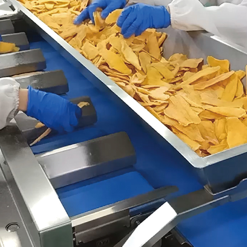 kurutulmuş mango Otomatik Çok İstasyonlu Kemer Taşıyıcı Su Denizi Salata Balık Fillesi Masaüstü Hedef Ağırlık Karşı ağırlık Makinesi