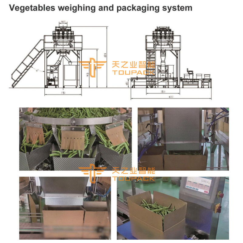 Combiweigh Multihead Weigher 500g 1kg 5kg Multihead Weigher Packing Machine Green Pepper Orange Packaging Machines For Cartons