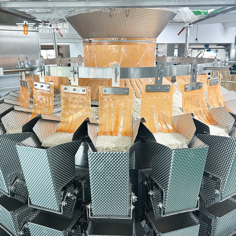 Endüstriyel Çok Kafalı Tartım Paketleme Ekipmanları Patlamış Mısır Atıştırmalık Şeker Bisküvi Kahve Kurabiye Kapatma Plastik Torba Paketleme Hattı