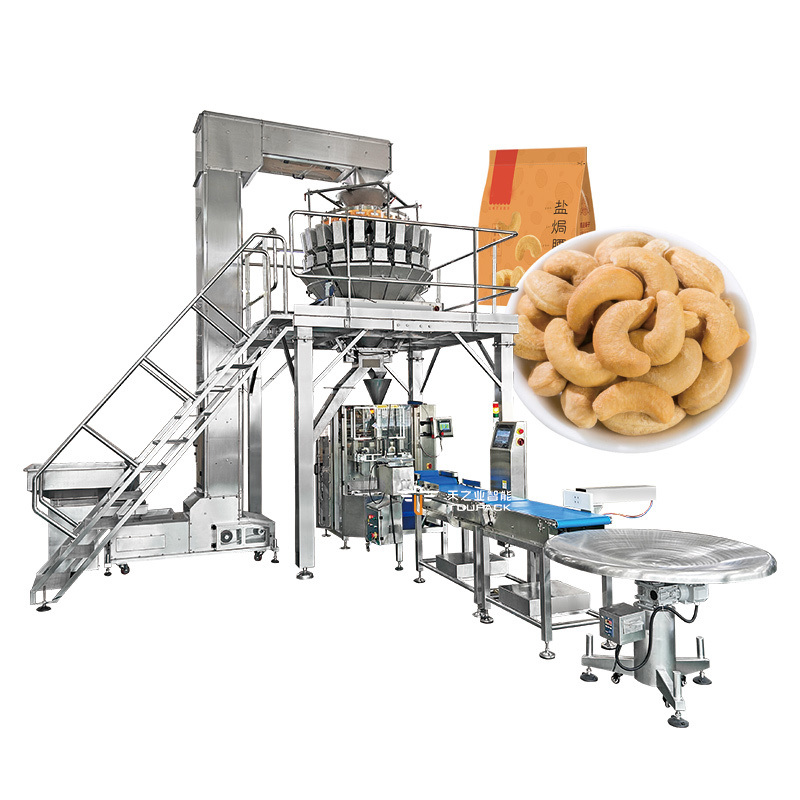 Full Automatic VFFS Weighing Seal Pouch Bag Packaging Coffee Feed Banana Candy Snack Nitrogen Grain Potato Chips Packing Machine