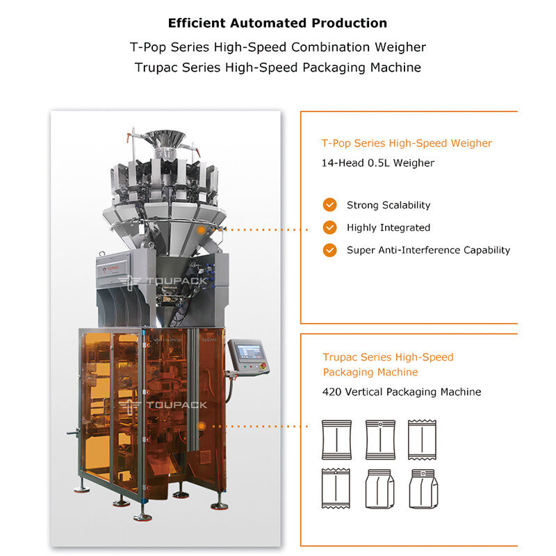Atıştırmalıklar, Kuruyemişler, Granüller İçin Yüksek Hızlı Otomatik Tartım Paketleme Makinesi 5-200g Dijital Sensörlü 20-200 Torba/Dak Gıda Paketleme Çözümü