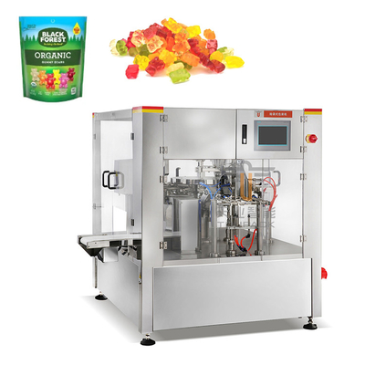 PLC önceden yapılmış çanta paketleme makinesi yumuşak şekerler sakızlı ayılar şeker fermuar torbası döner Doypack paketleme makineleri