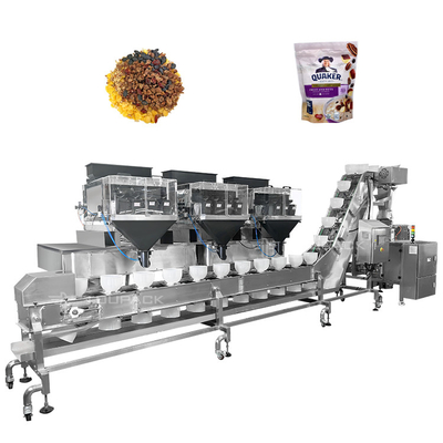 Fabrika karışık kuru meyve ve fındık çok başlı tartıcı 4 başlı doğrusal tartıcı Vffs paketleme makinesi zip çanta paketleme makinesi